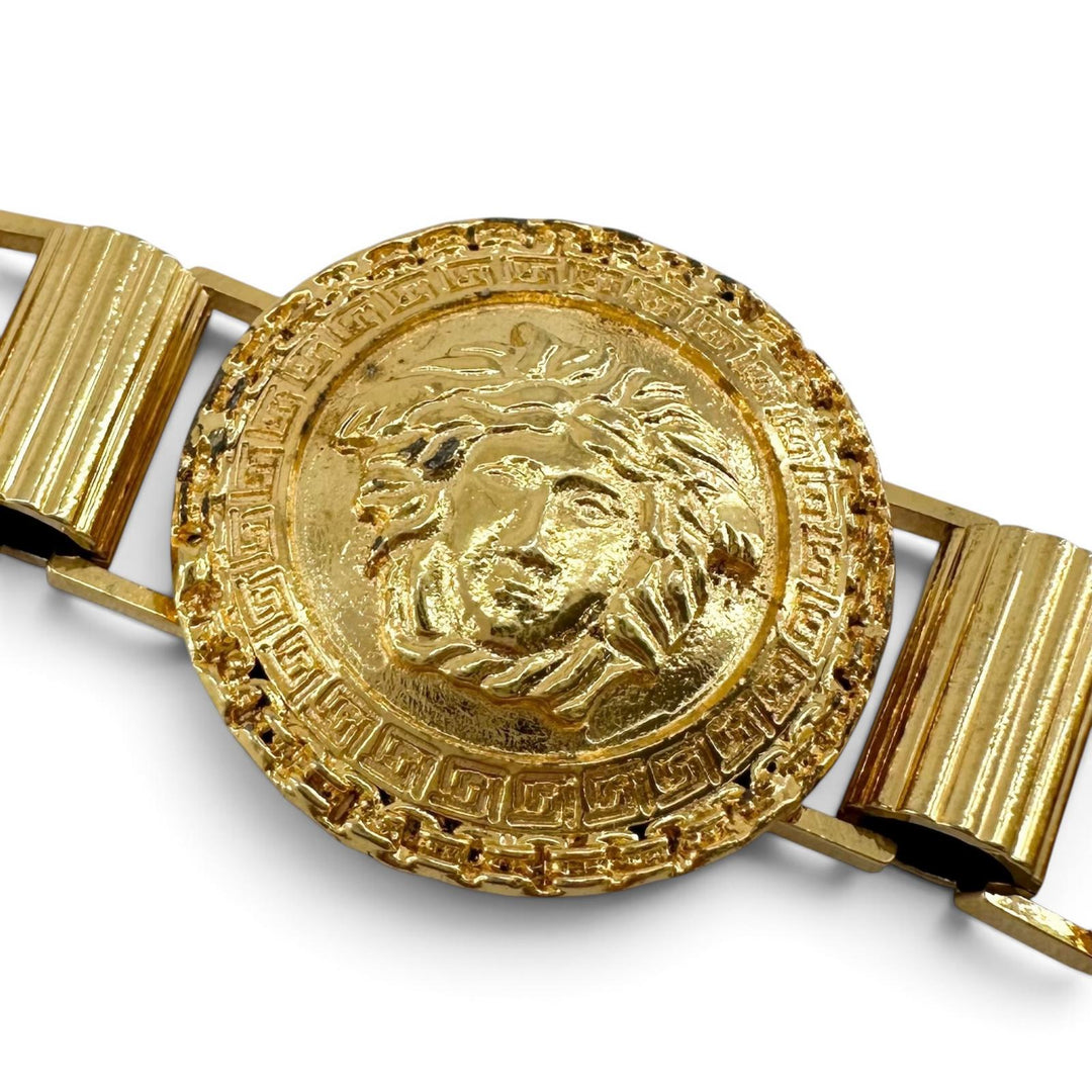Excellent Gianni Versace belt Medusa logo coin motif chain gold plating Women