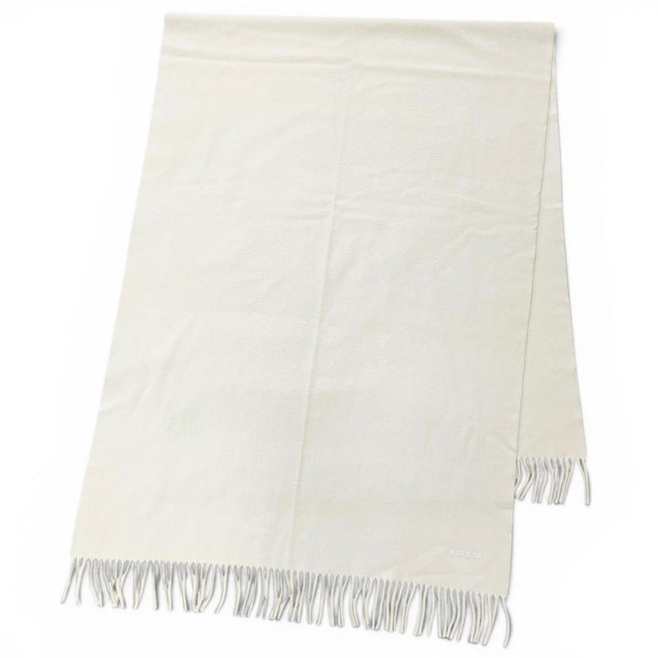 Great HERMES Scarf Logo embroidered fringe large stole Ivory cashmere Women