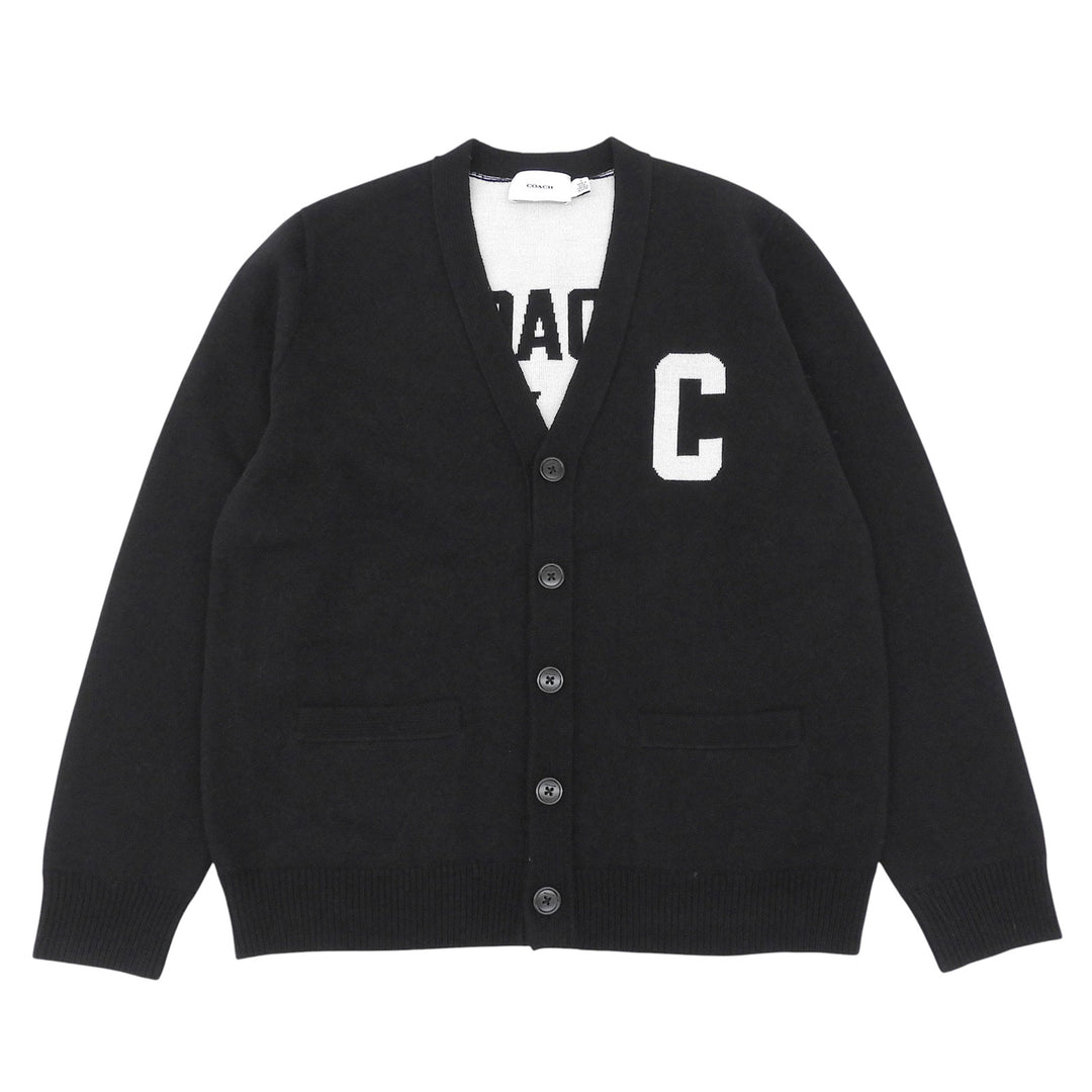Pristine COACH cardigan C Logo Signature V-Neck Knit black wool mens S CCO70