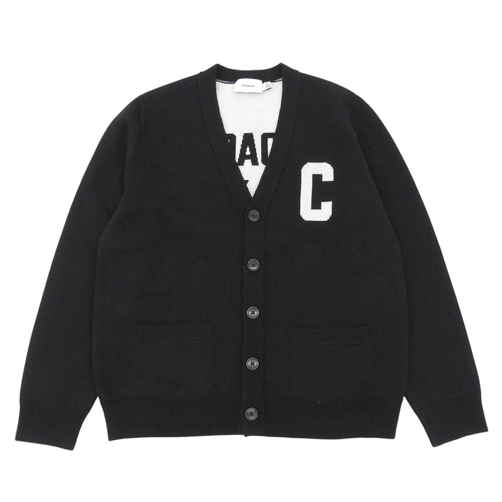 Pristine COACH cardigan C Logo Signature V-Neck Knit black wool mens S CCO70