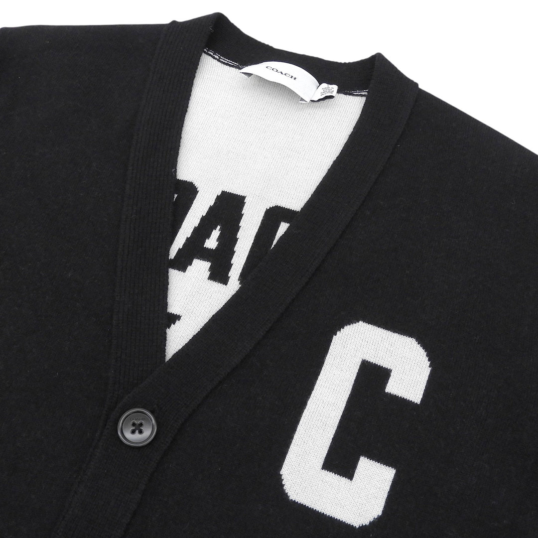 Pristine COACH cardigan C Logo Signature V-Neck Knit black wool mens S CCO70