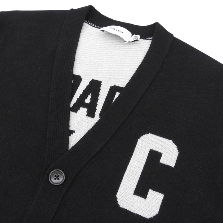 Pristine COACH cardigan C Logo Signature V-Neck Knit black wool mens S CCO70