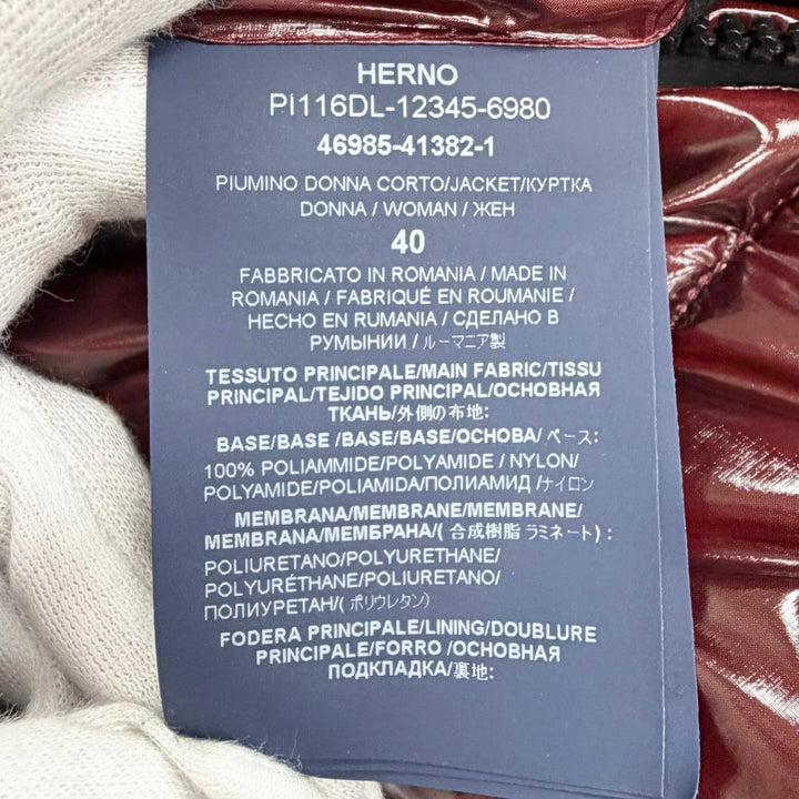 Great Herno Down jacket Stand collar, hooded, zip-up Bordeaux 40 PI116DL
