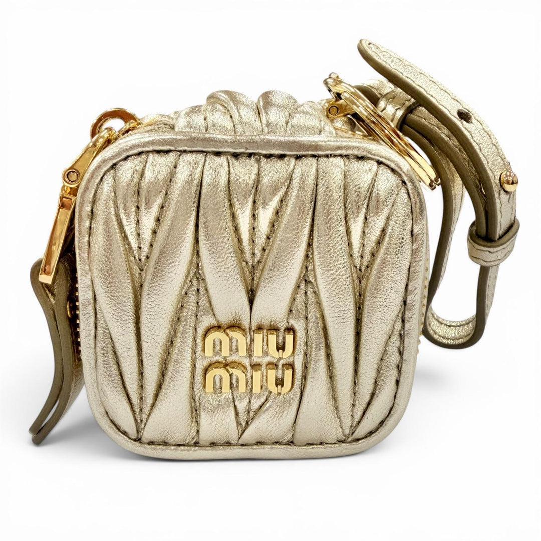 Excellent MIUMIU charm TRICK MATELASSE KEYRING gold leather Women 5TL527