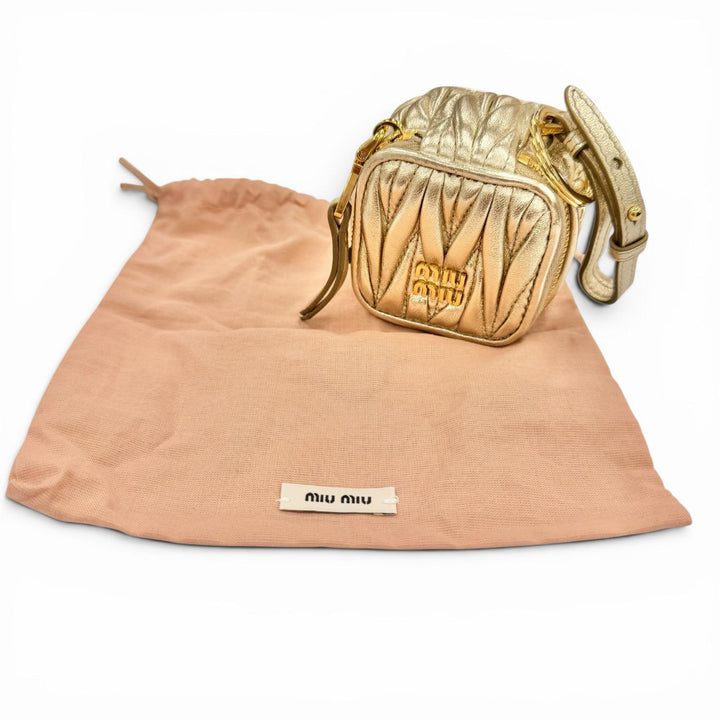 Excellent MIUMIU charm TRICK MATELASSE KEYRING gold leather Women 5TL527