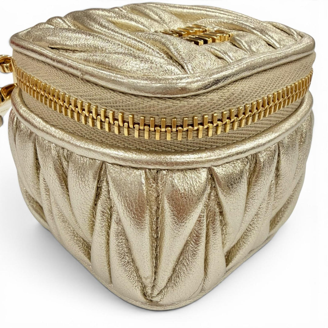 Excellent MIUMIU charm TRICK MATELASSE KEYRING gold leather Women 5TL527