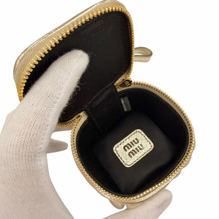 Excellent MIUMIU charm TRICK MATELASSE KEYRING gold leather Women 5TL527