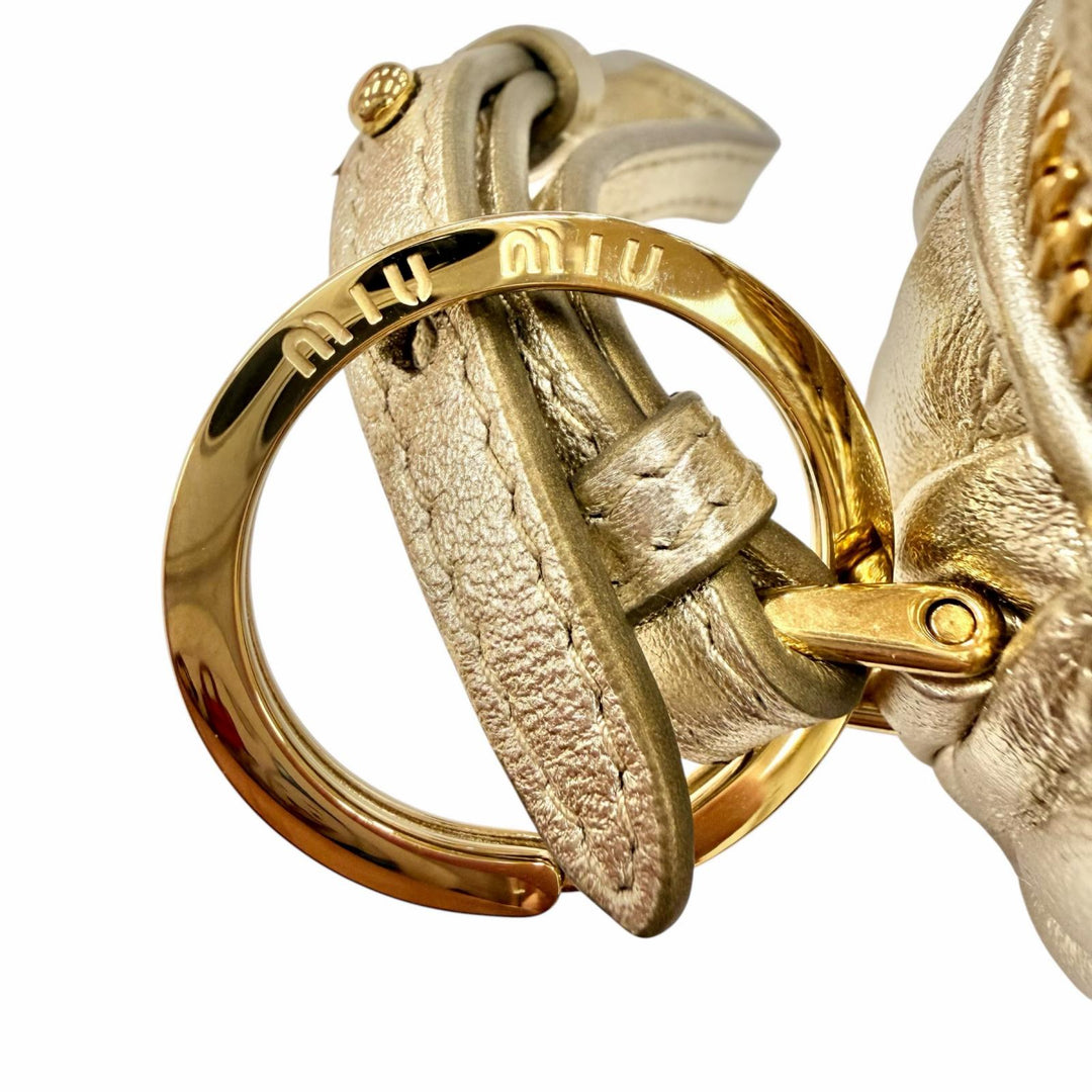 Excellent MIUMIU charm TRICK MATELASSE KEYRING gold leather Women 5TL527