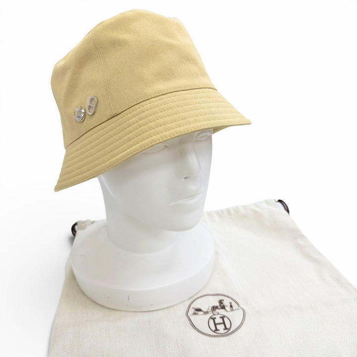Pristine HERMES hat Calvi Seashell Chaine d'Ancre Bucket Hat beige cotton 58