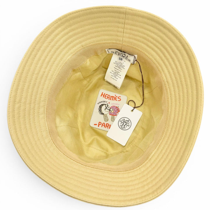 Pristine HERMES hat Calvi Seashell Chaine d'Ancre Bucket Hat beige cotton 58