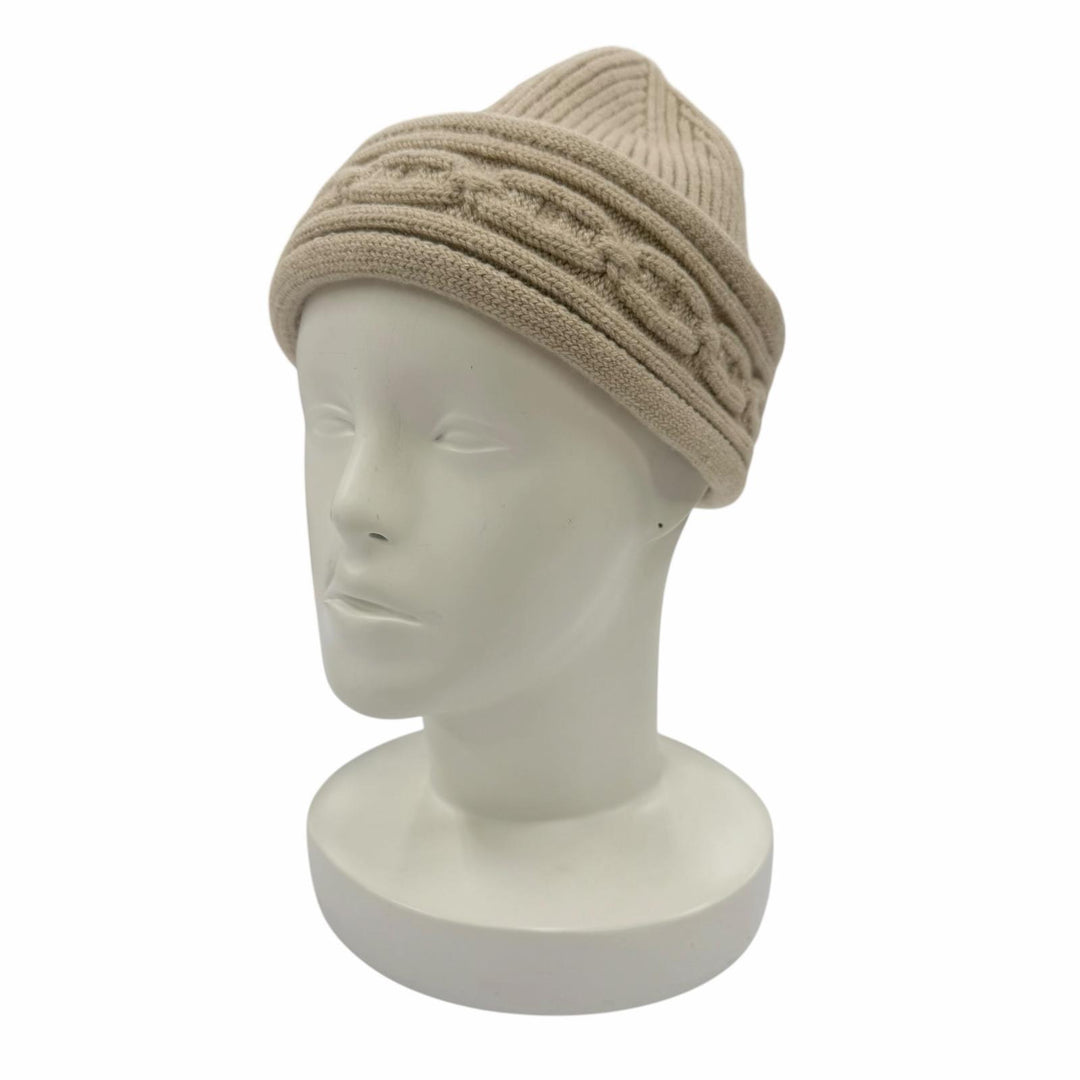 Excellent HERMES Knit cap Heaven Twist Chaine d'Ancre Beanie beige cashmere L