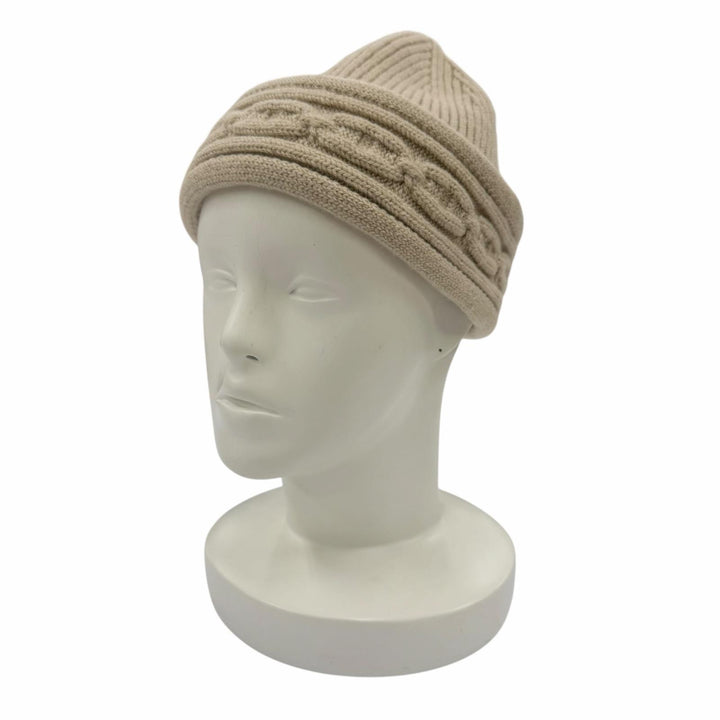 Excellent HERMES Knit cap Heaven Twist Chaine d'Ancre Beanie beige cashmere L