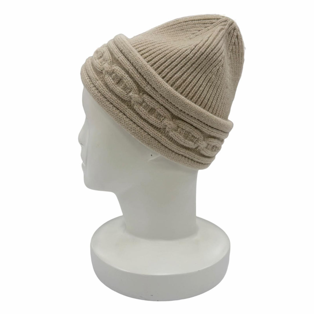 Excellent HERMES Knit cap Heaven Twist Chaine d'Ancre Beanie beige cashmere L