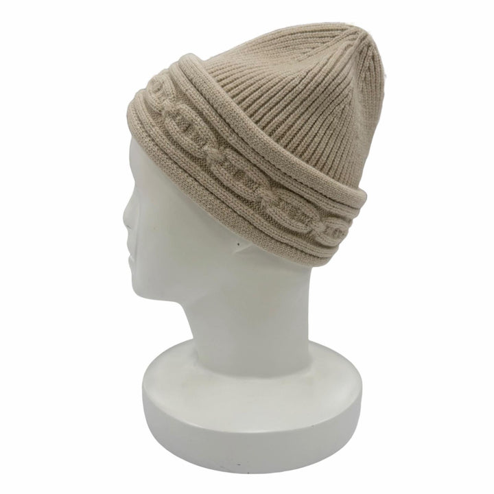 Excellent HERMES Knit cap Heaven Twist Chaine d'Ancre Beanie beige cashmere L