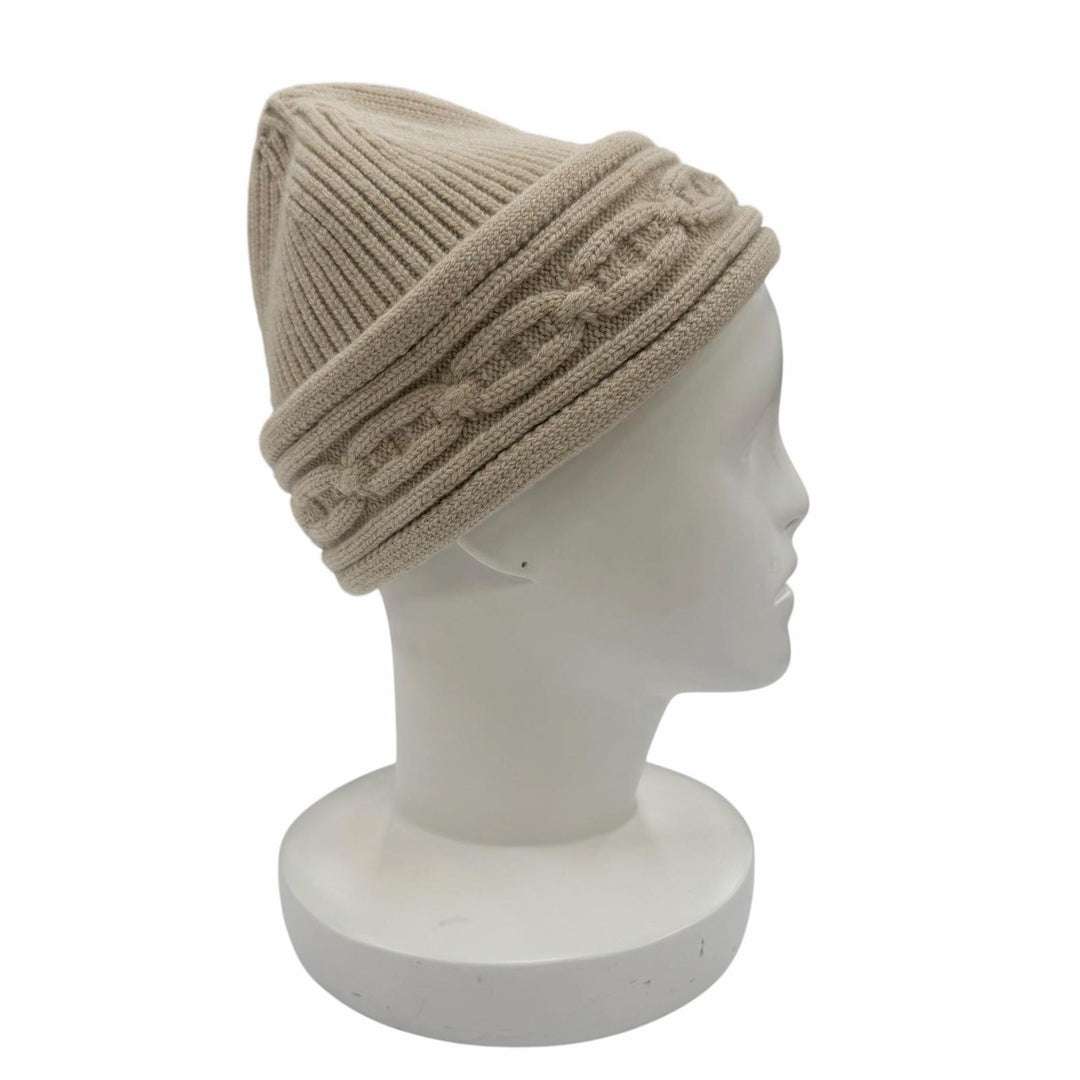 Excellent HERMES Knit cap Heaven Twist Chaine d'Ancre Beanie beige cashmere L