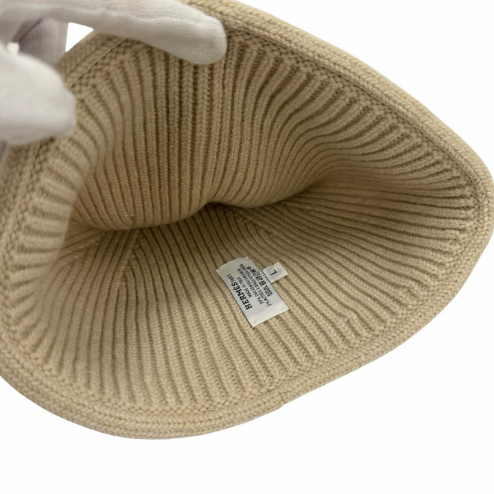 Excellent HERMES Knit cap Heaven Twist Chaine d'Ancre Beanie beige cashmere L