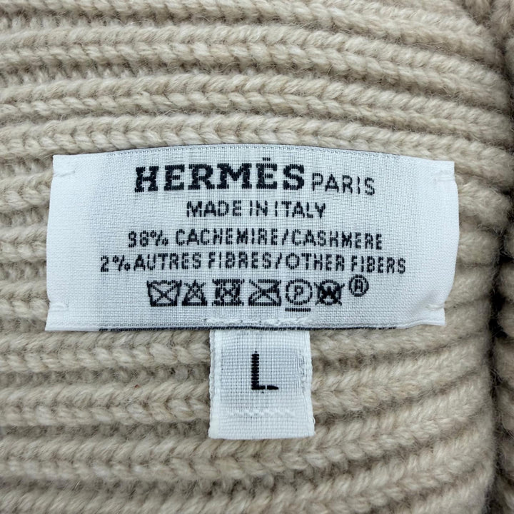 Excellent HERMES Knit cap Heaven Twist Chaine d'Ancre Beanie beige cashmere L