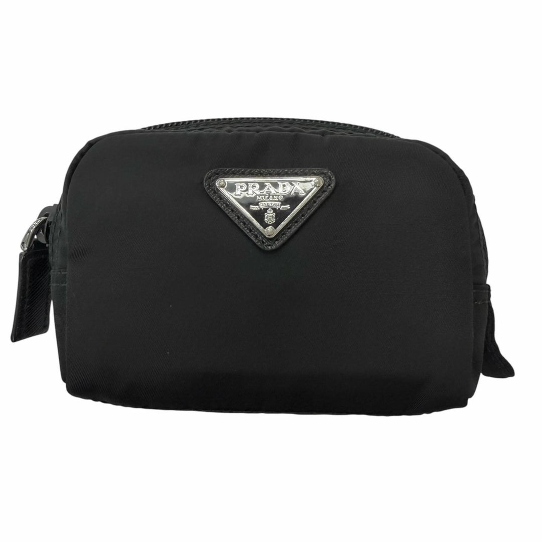 Great PRADA Pouch Micro Re-Nylon Triangle logo, Silver Metal, current model