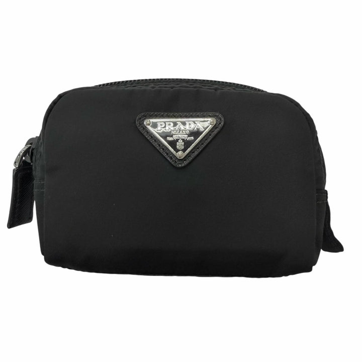 Great PRADA Pouch Micro Re-Nylon Triangle logo, Silver Metal, current model