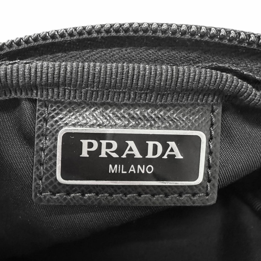 Great PRADA Pouch Micro Re-Nylon Triangle logo, Silver Metal, current model