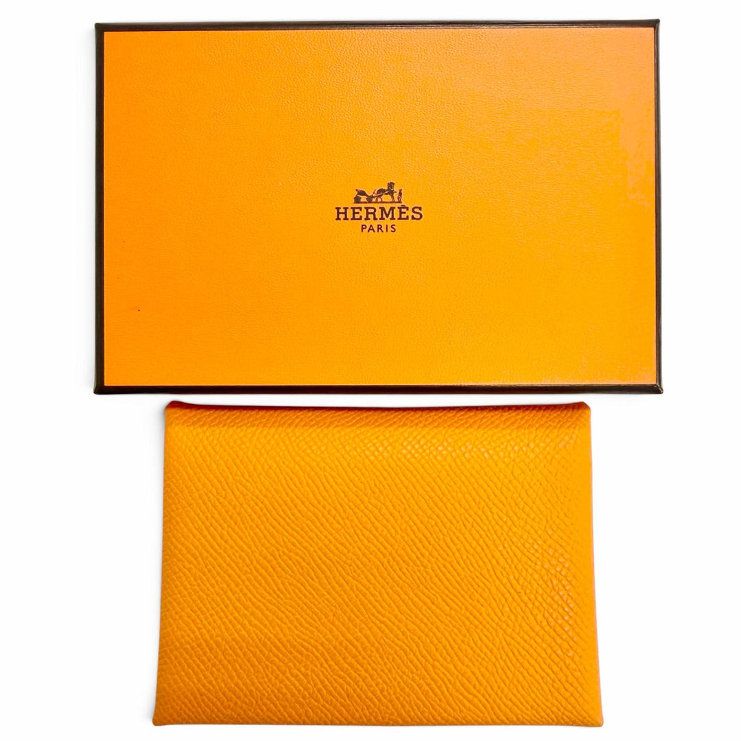 Pristine HERMES Coin case Calvi duo Serie Metal Compact Wallet Epsom Leather