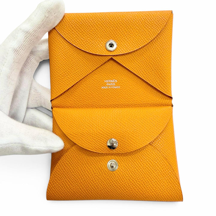 Pristine HERMES Coin case Calvi duo Serie Metal Compact Wallet Epsom Leather