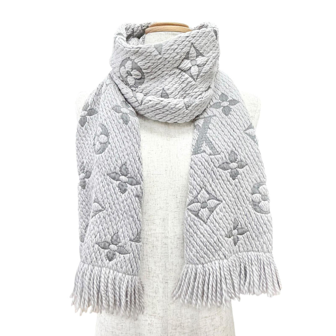 Great LOUIS VUITTON Scarf Escalp Logo Mania Monogram fringe wool Women M74742