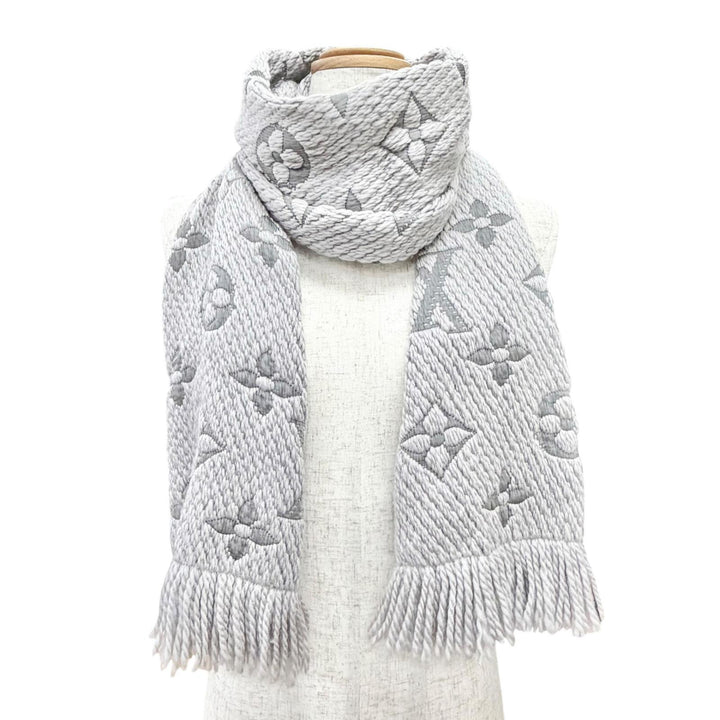 Great LOUIS VUITTON Scarf Escalp Logo Mania Monogram fringe wool Women M74742