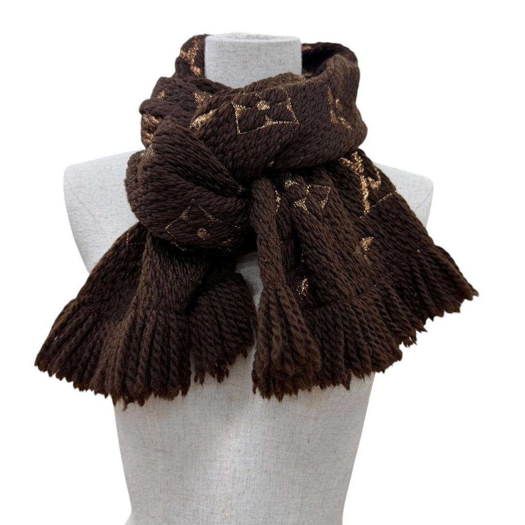 Great LOUIS VUITTON Scarf Escalp Logo Mania Shine Monogram fringe Women M71383