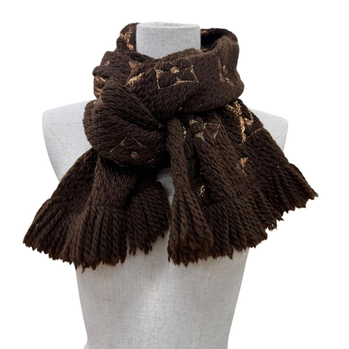 Great LOUIS VUITTON Scarf Escalp Logo Mania Shine Monogram fringe Women M71383