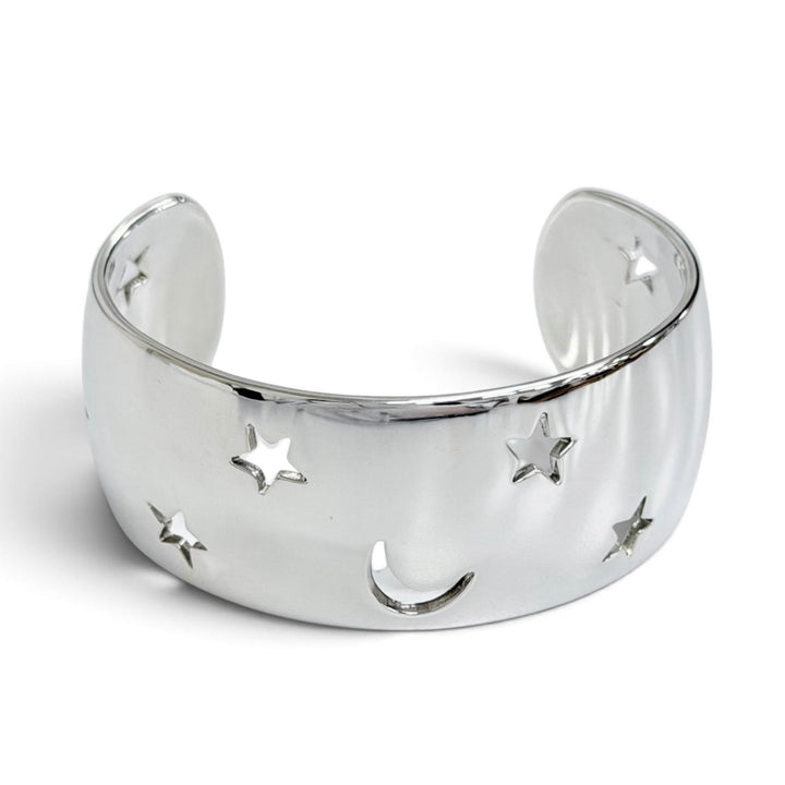 Great HERMES Moon Star Bangle Bracelet Accessory with Cutout Design Silver 925