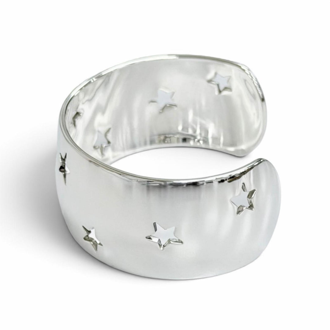 Great HERMES Moon Star Bangle Bracelet Accessory with Cutout Design Silver 925
