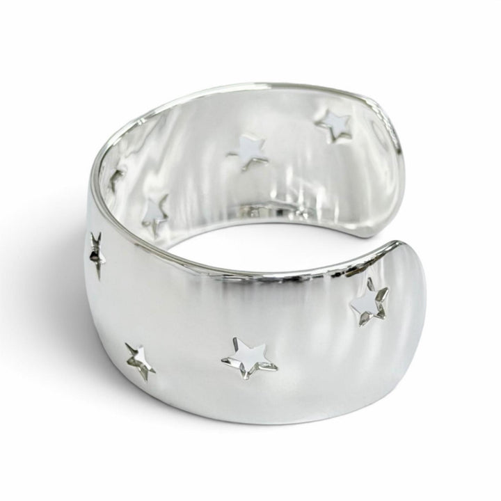 Great HERMES Moon Star Bangle Bracelet Accessory with Cutout Design Silver 925