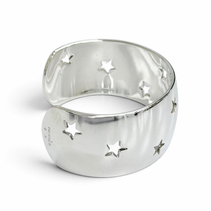 Great HERMES Moon Star Bangle Bracelet Accessory with Cutout Design Silver 925