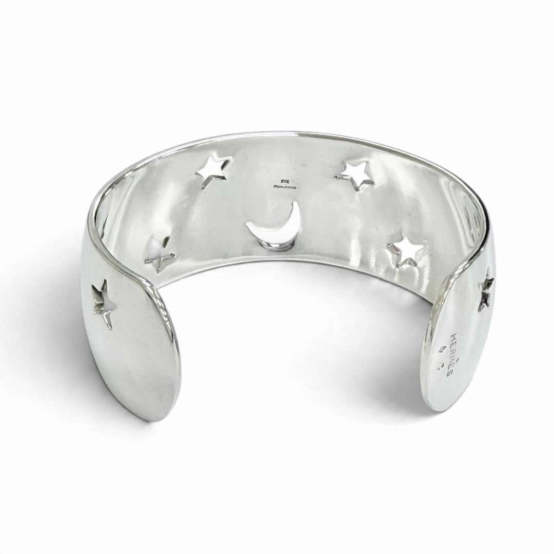 Great HERMES Moon Star Bangle Bracelet Accessory with Cutout Design Silver 925