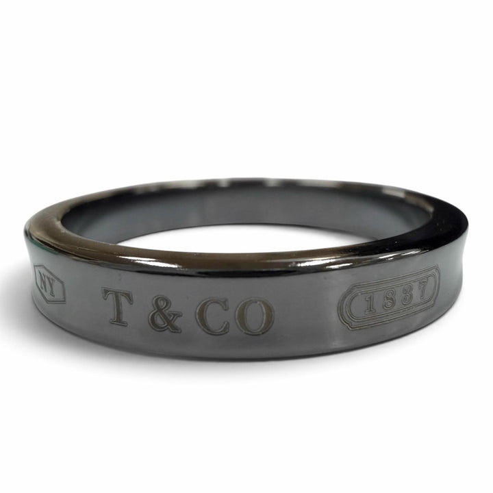 Great TIFFANY&Co. Ring ring 1837 Narrowing black titanium mens