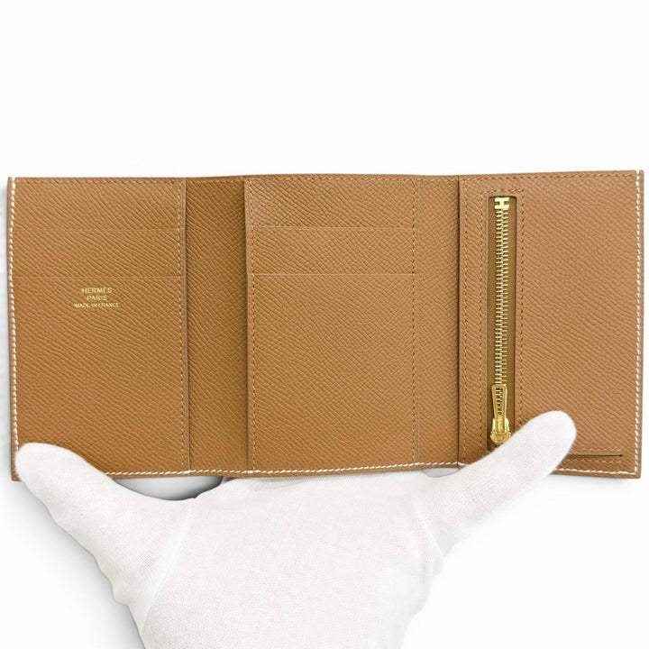 Pristine HERMES Tri-fold wallet Bean Combine Verso Epsom Leather Women