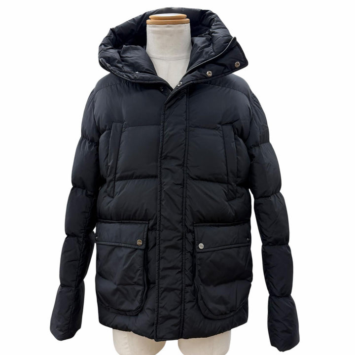 Great Herno Down jacket Hooded double zip-up black Nylon mens 46