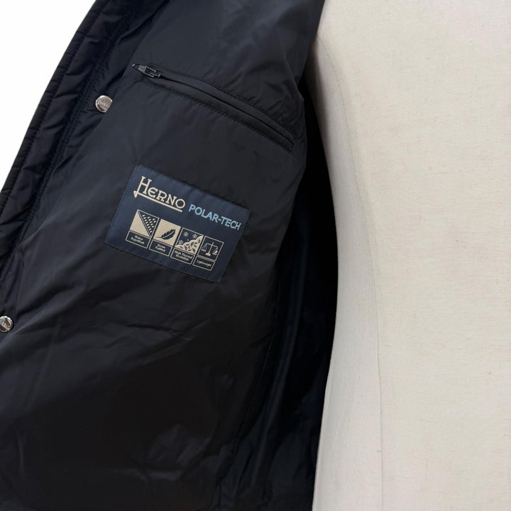 Great Herno Down jacket Hooded double zip-up black Nylon mens 46