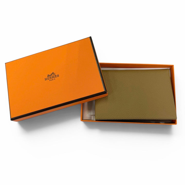 Pristine HERMES Calvi duo Serie Metal Compact Wallet Epsom Leather Women