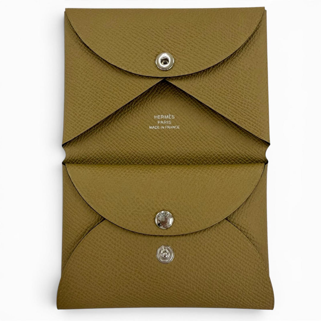 Pristine HERMES Calvi duo Serie Metal Compact Wallet Epsom Leather Women