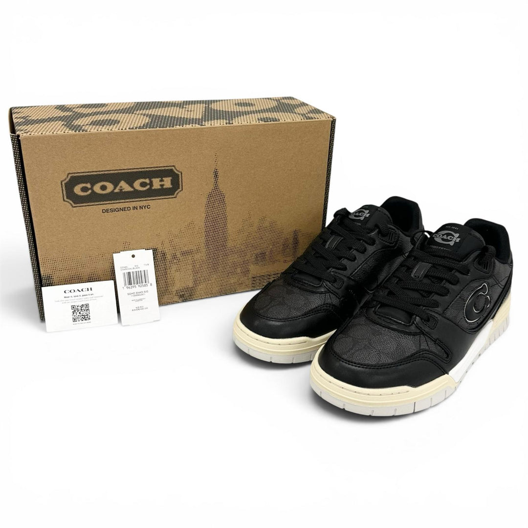 Pristine COACH sneakers SOHO Soho C logo black leather Women 7.5 CCN65
