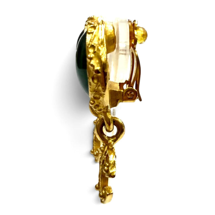 Excellent CHANEL Earring Gripoa COCO Mark Swing green Women 96A