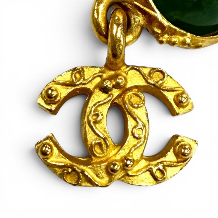 Excellent CHANEL Earring Gripoa COCO Mark Swing green Women 96A