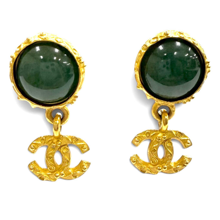 Excellent CHANEL Earring Gripoa COCO Mark Swing green Women 96A