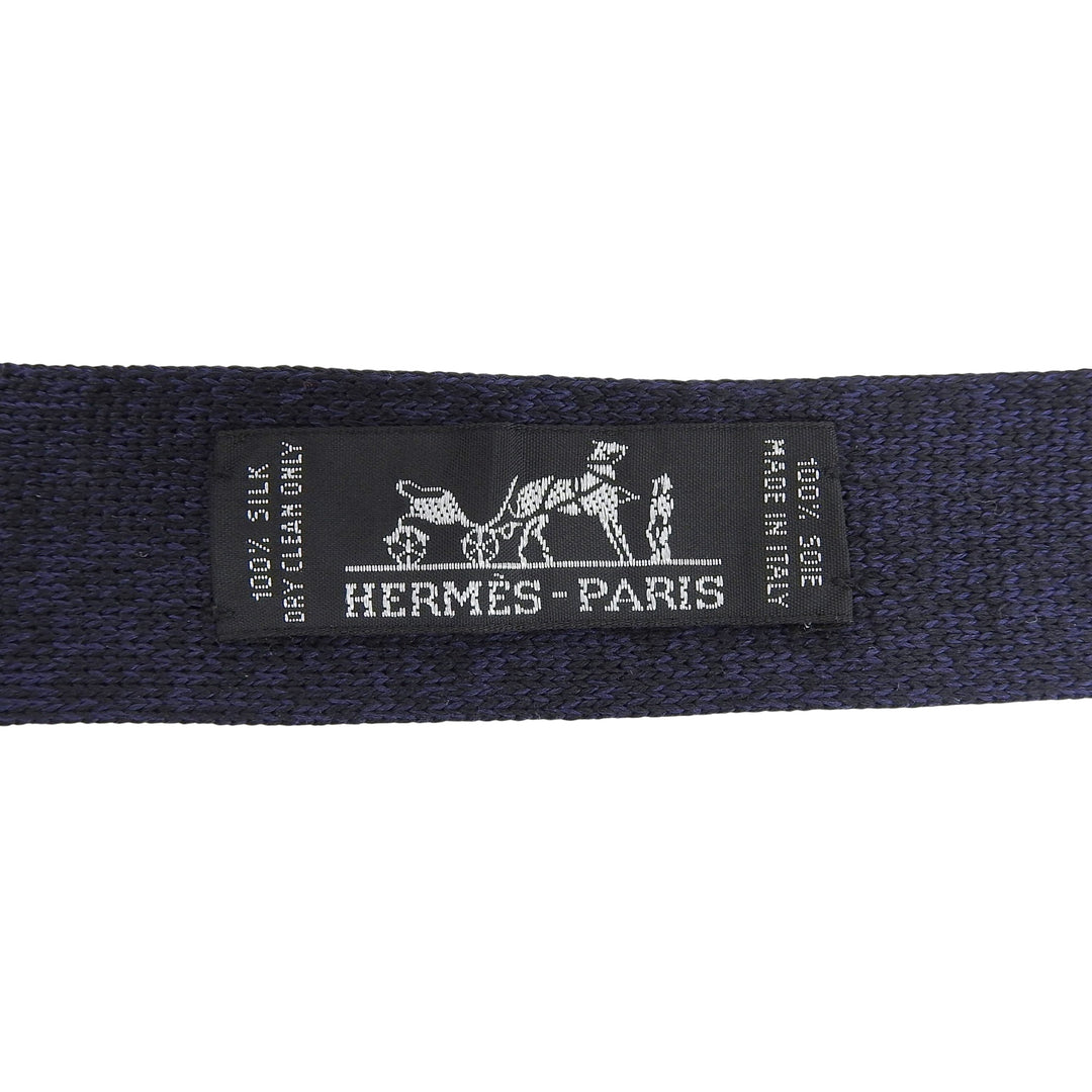 Excellent HERMES tie Silk jacquard knit tie Navy silk