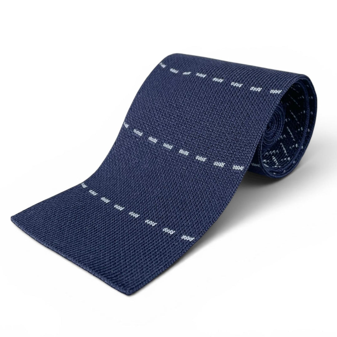 Excellent HERMES tie Border Cross Pattern Knit Tie Reversible Navy silk mens