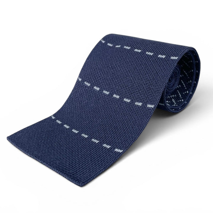 Excellent HERMES tie Border Cross Pattern Knit Tie Reversible Navy silk mens