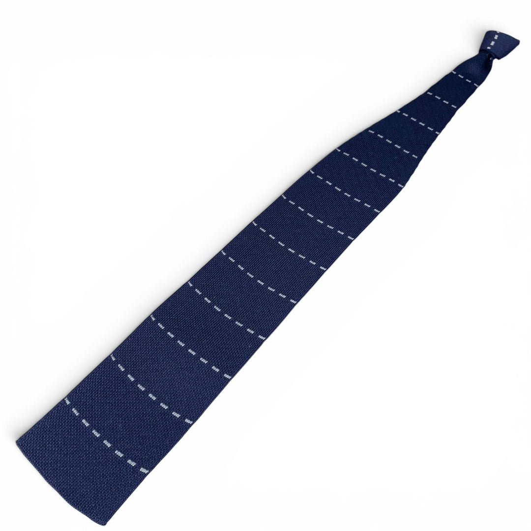 Excellent HERMES tie Border Cross Pattern Knit Tie Reversible Navy silk mens