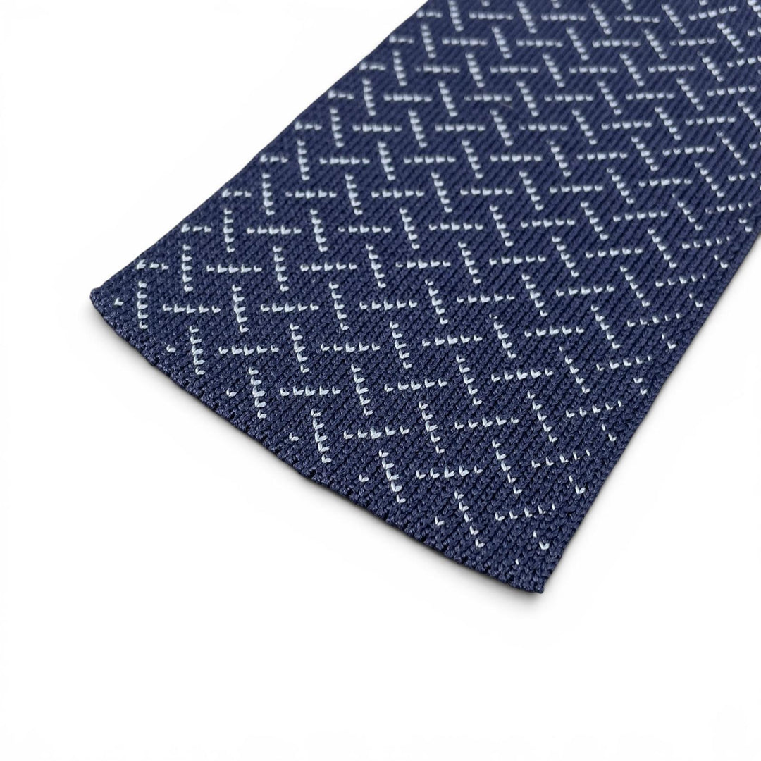 Excellent HERMES tie Border Cross Pattern Knit Tie Reversible Navy silk mens